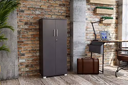 Moderna Black Wooden Lockable Storage Cabinet with 2 Doors and 2 Shelves, W/D/H: 55 x 35 x 125 cm – 2