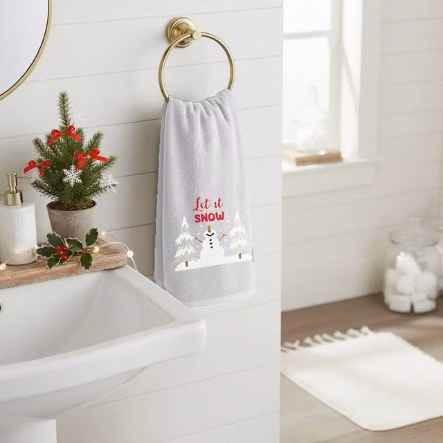 Velosso Let It Snow 2 Pack Christmas Cotton Hand Towels in Light Grey