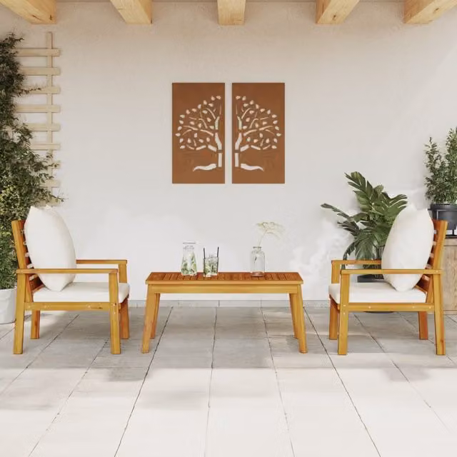 Berkfield Home 3 Piece Garden Lounge Set with Cushions in Brown Solid Acacia Wood