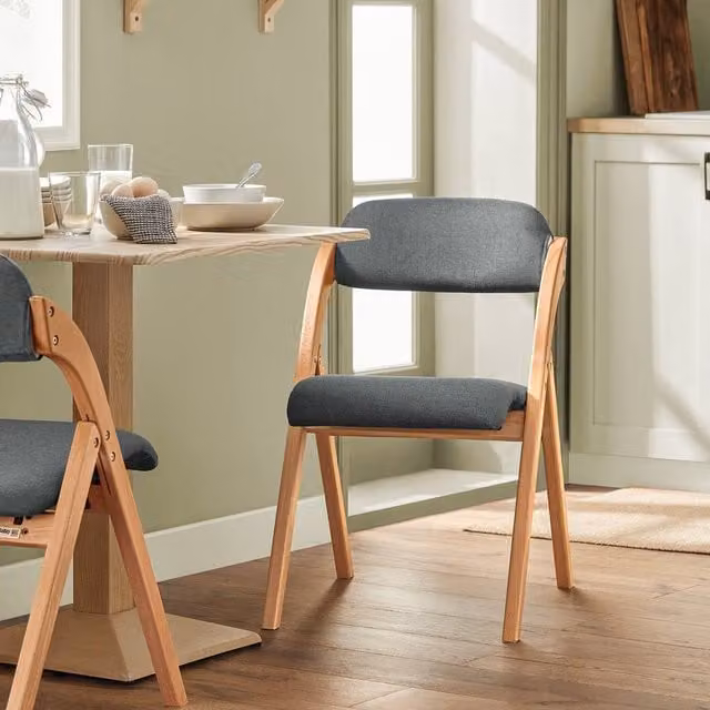 SoBuy Ergonomic Folding Wooden Chair with Grey Fabric Upholstery