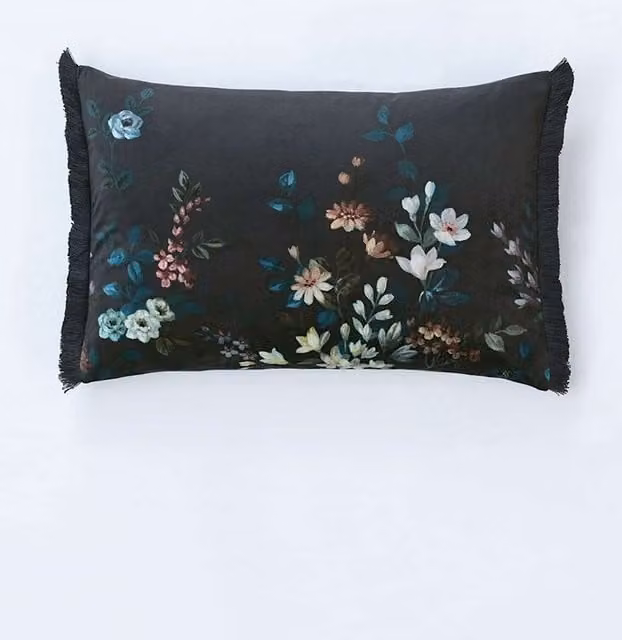 MM Linen Velvet Ciana Bolster Cushion in Purple Mix Floral Design