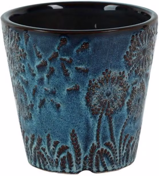 KDMD Hortus Cairns Stamped Ceramic Tabletop Pot in Ice Blue, W: 14.5 cm, D: 13.5 cm, H: 13.5 cm