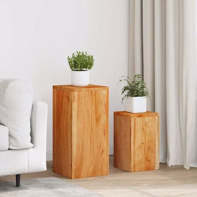 Berkfield Home Set of 2 Minimalist Acacia Wood Plant Stands in Brown