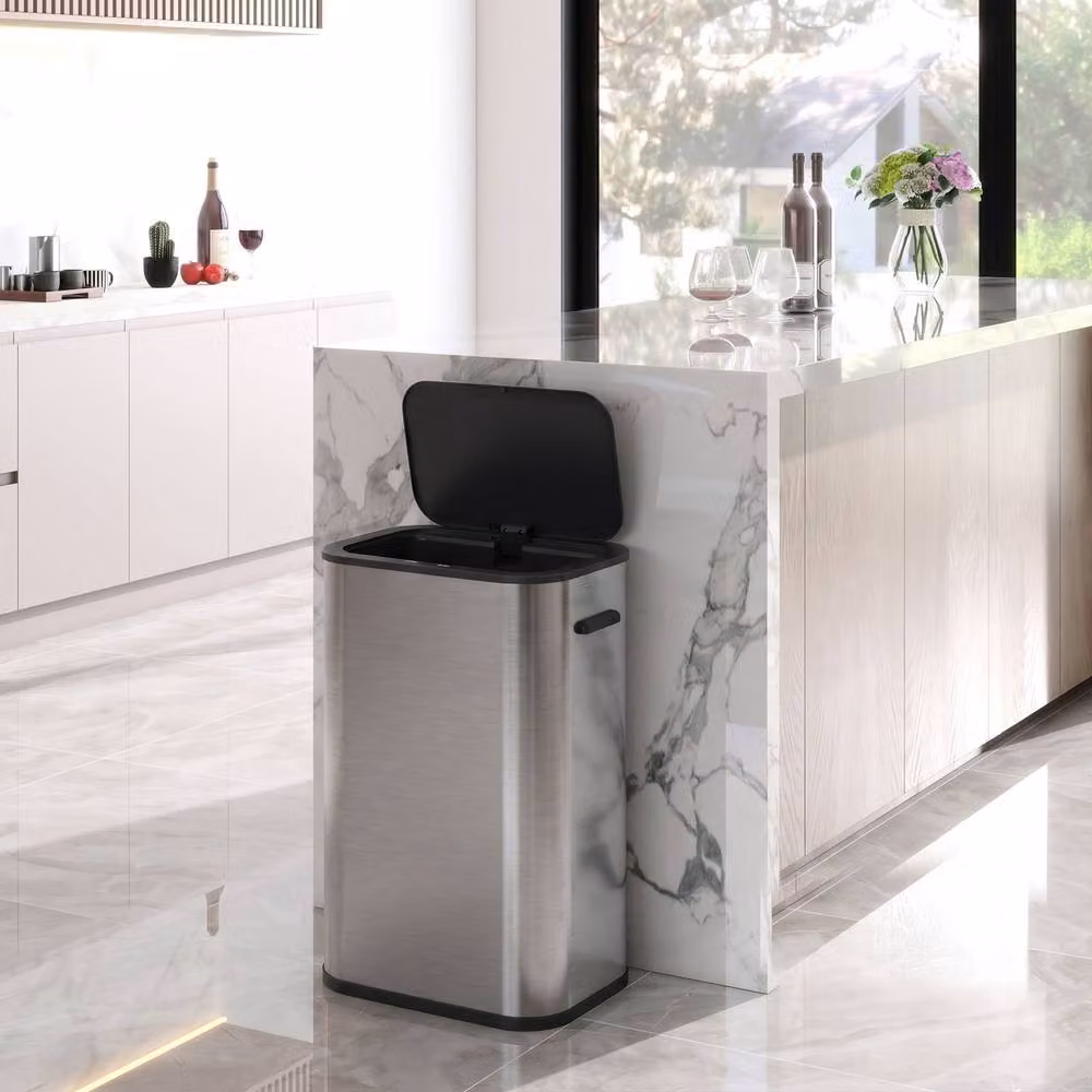 HOMCOM 55L Automatic Sensor Kitchen Bin with Soft Close Lid in Silver Stainless Steel – 2
