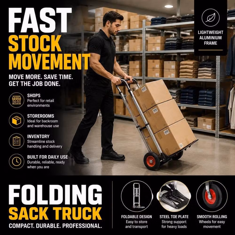 NESTLUNE Lightweight Steel and Aluminium Hand Trolley Sack Truck in Black, W: 52 cm, H: 1000 cm – 5