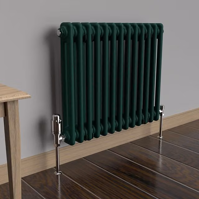 Lux Heat Horizontal 2 Column Steel Radiator in Green, W: 60.5 cm, H: 50 cm