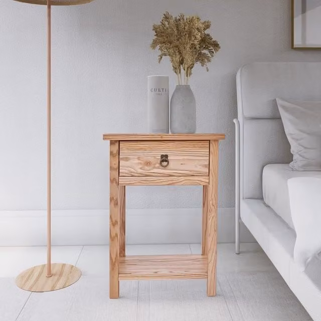 Cabinet Bits Classic Brown Lacquered Ash Wood Bedside Cabinet