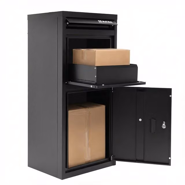 Birchtree Lockable Metal Parcel Drop Box, Black, W: 58 cm, H: 101 cm