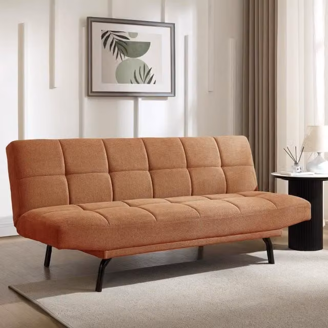 Celosia Click Clack Sofa Bed in Burnt Orange Linen, W: 186 cm, D: 84 cm, H: 94 cm