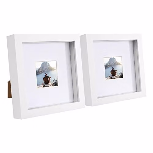 Nicola Spring White Square 3D Box Photo Frames, Pack of 2, W/D/H: 15.24 x 15.24 x 3.5 cm
