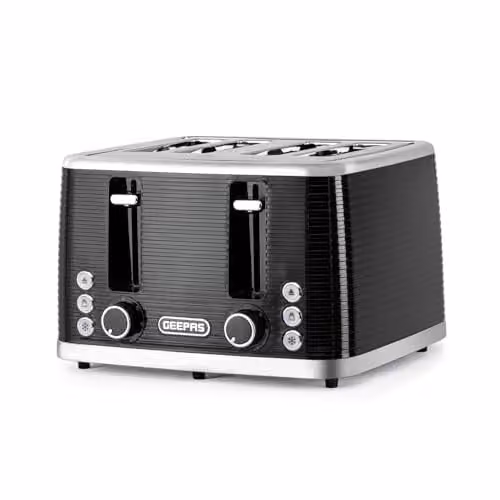 Geepas Linear 4 Slice Toaster with 1600W Power and Cable Storage in Black