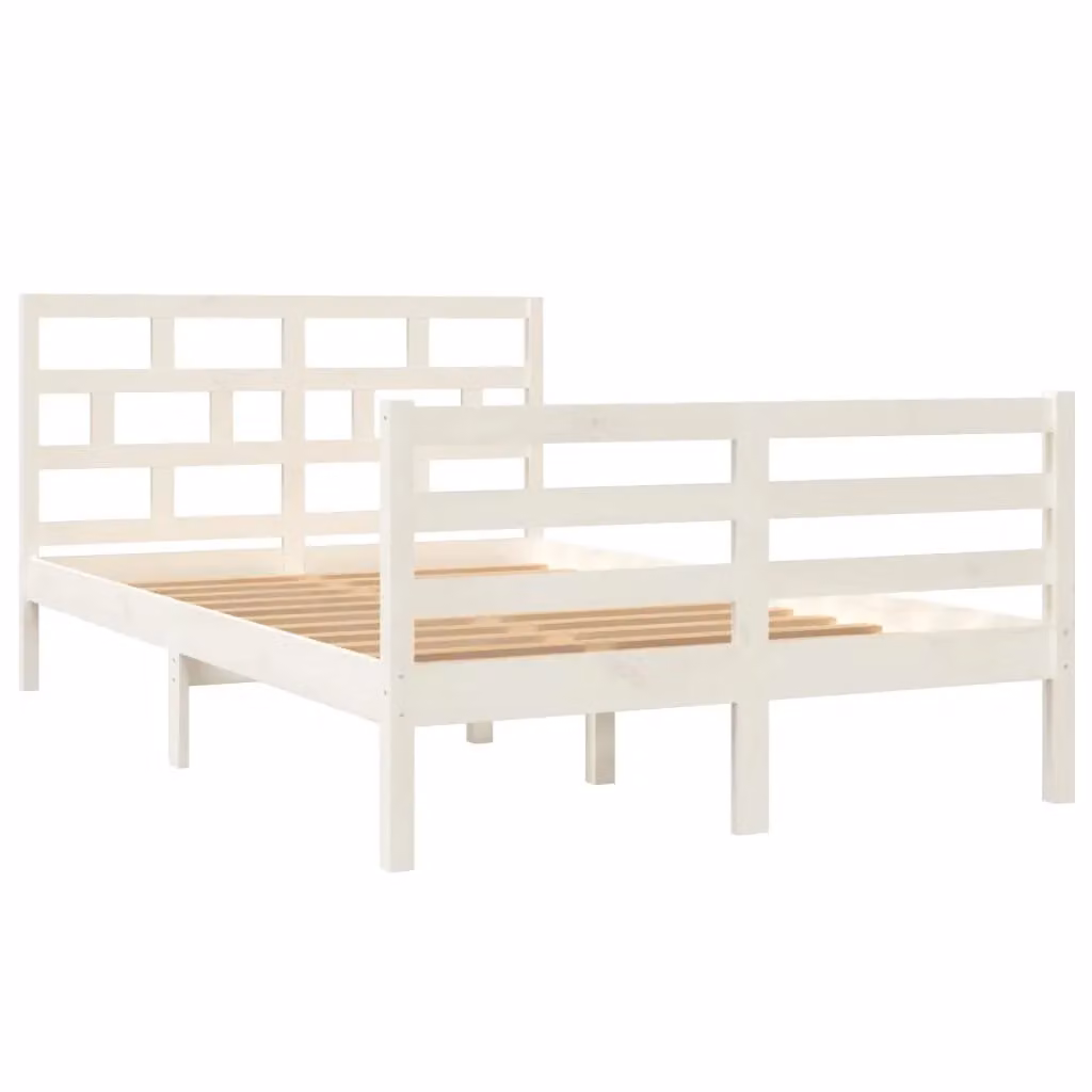 Berkfield Home Small Double Bed Frame in White Solid Pine Wood, W/D/H: 120 x 200 cm – 2