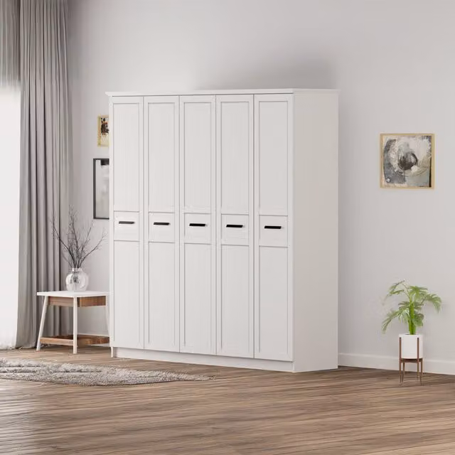 EVUHOME DAISY XL 5 Door Wardrobe in White, W/D/H: 175 x 52 x 210 cm