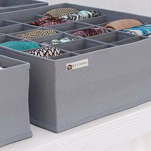 DS Living Foldable Fabric Drawer Organisers and Wardrobe Dividers, Grey, Set of 4 – 2