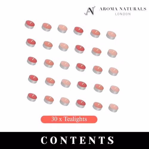 Aroma Naturals Strawberry and Raspberry Scented Tealight Candles, 30 Pack, Multicolour, D: 3.77 cm, H: 1.45 cm – 3