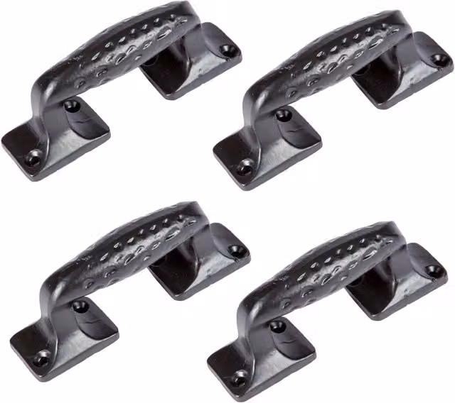 Hammer and Tongs Forged Iron Bow Barn Door Handles in Matt Black, Pack of 4 – 1