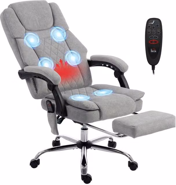 Rolipo Grey Velvet Heated 6-Point Massage Reclining Executive Office Chair with High Back and Armrests – 1