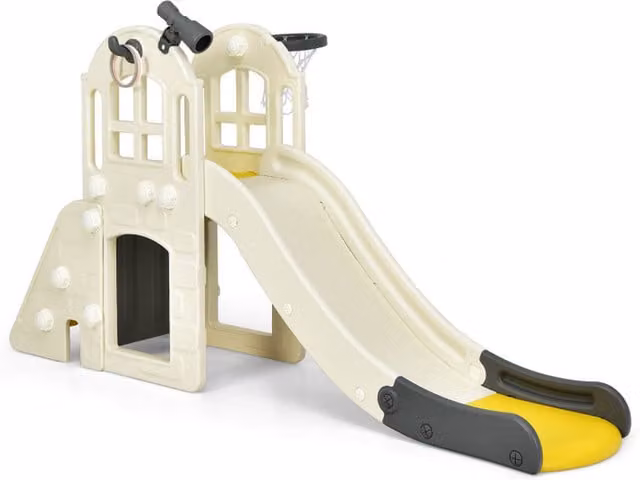 Costway 6-in-1 Toddler Climber Slide Playset in Yellow and White