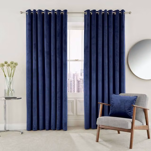 Helena Springfield Escala Blue Velvet Eyelet Curtains, Width: 167 cm, Height: 228 cm – 3