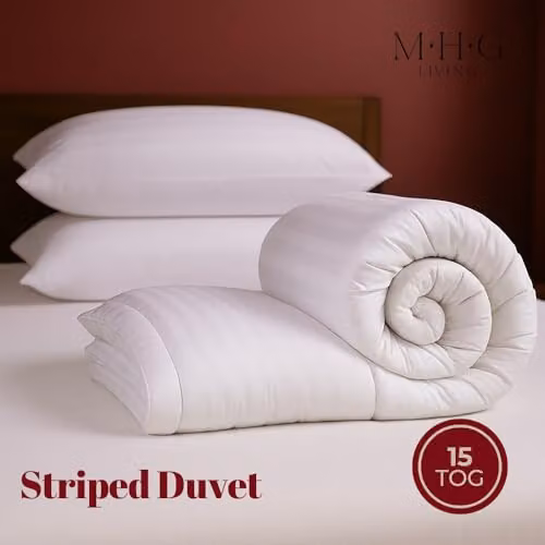 MHG Living Striped Duvet and Pillow Set, White, 15 Tog Breathable Winter Duvet, King Size – 4