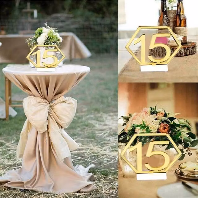 SPETLEK Hexagonal Wedding Table Numbers 1-20 with Gold Holders