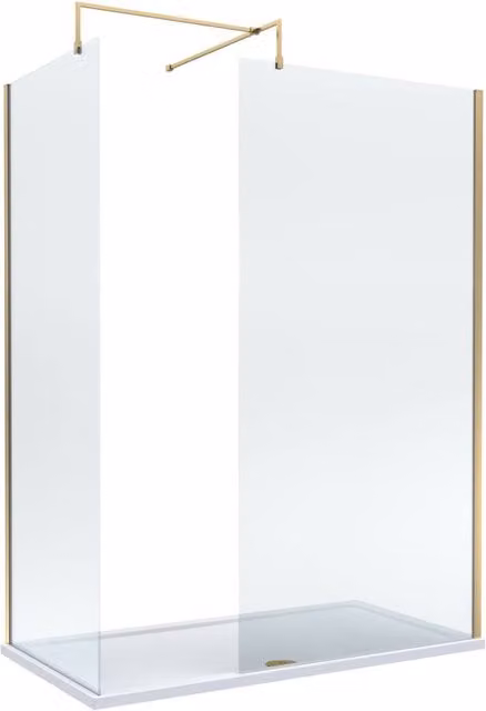 Balterley Walk-In Wetroom Bundle in Brushed Brass with Rectangular Transparent Glass, W: 160 cm, D: 80 cm – 1