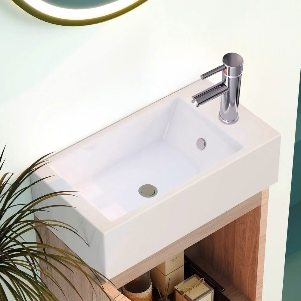 FORGEVIO Modern Floor-Standing Bathroom Vanity Unit with Basin in Beige Glossy Wood Finish, Width: 40 cm – 2