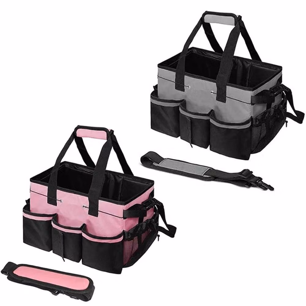 FLAVORA Pink Large Multi-Compartment Fabric Tool Bag with Handles – 5