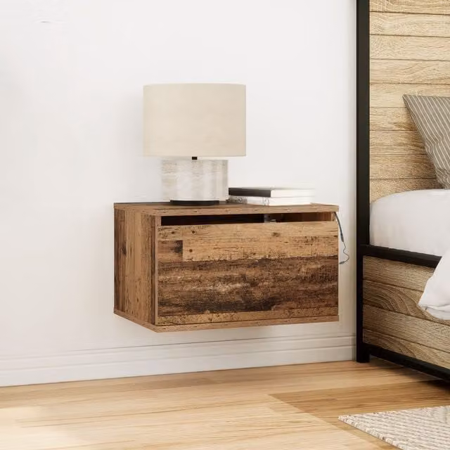 Berkfield Home Wall-Mounted Bedside Cabinet with Integrated LED Lighting in Brown Old Wood, W: 50 cm, D: 36 cm, H: 30 cm – 1