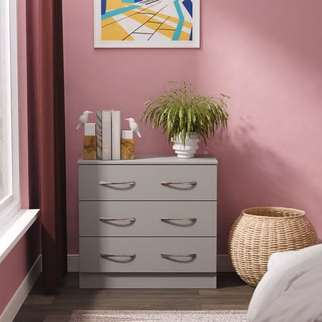Avon Ready Assembled 3 Drawer Chest in Dusk Grey