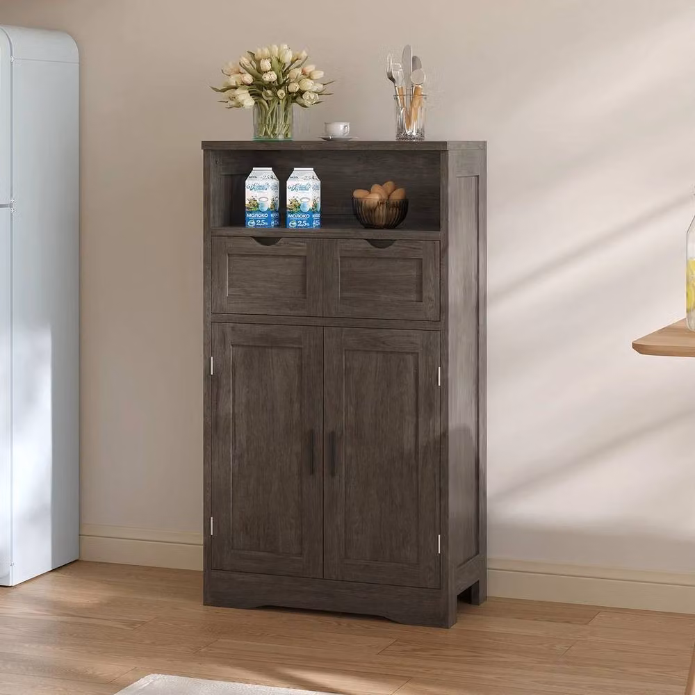 KORVIXA Modern Grey Storage Cabinet with 2 Drawers and 2 Doors – 3