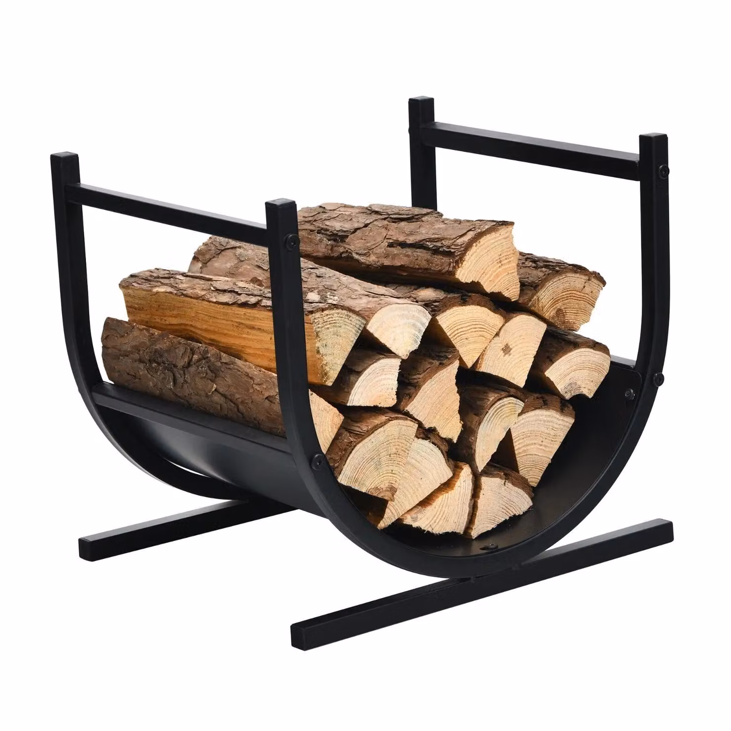 Costway U-Shaped Metal Firewood Log Rack and Wood Storage Holder in Black – 4