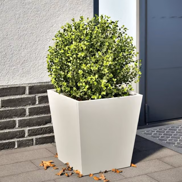 Berkfield Home Steel Garden Planter Tub, White, W/D/H: 40 x 40 x 40 cm