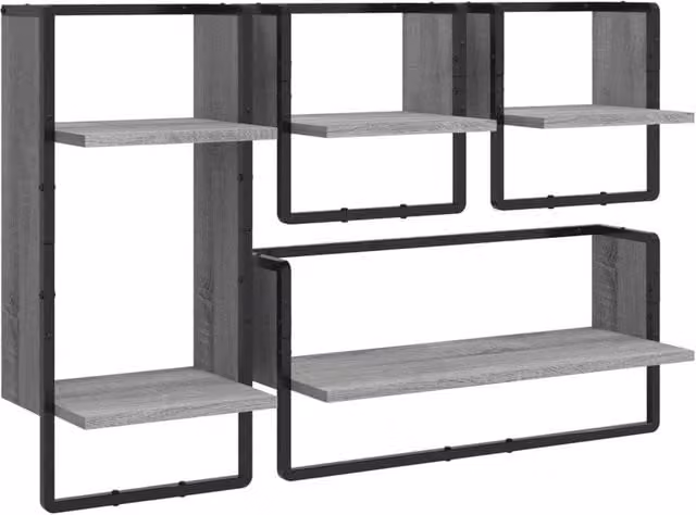 Berkfield Home 4 Piece Grey Sonoma Wall Mounted Shelf Set with Hanging Rods