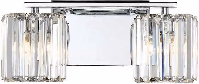 Quoizel Divine Art Deco Wall Lamp in Polished Chrome and Grey Glass with Crystal Details, IP44 Rated for Bathrooms