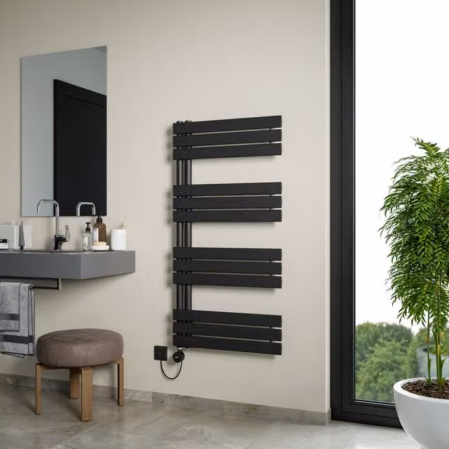 Agadon Lola Open Electric Designer Towel Radiator in Black, W: 60 cm