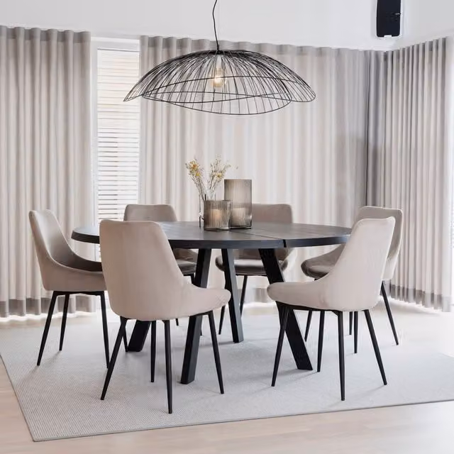FWStyle Set of 2 Modern Padded Beige Velvet Dining Chairs with Black Metal Legs