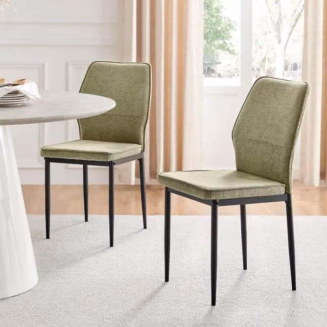 FurnitureboxUK Set of 2 Riya Upholstered Fabric Kitchen Dining Chairs with Black Metal Legs, Green