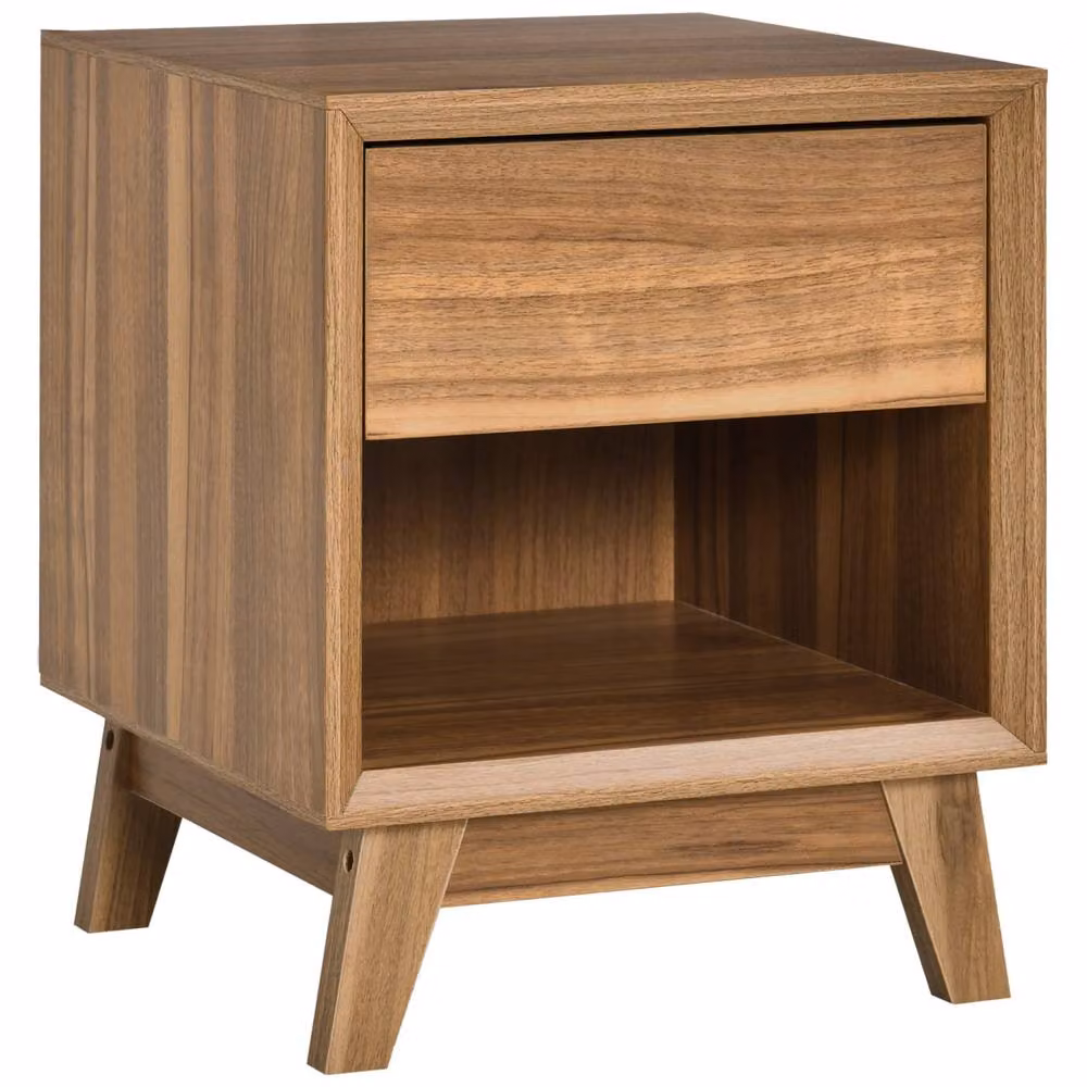 Wyld Haus Novafa Mid-Century Walnut Brown Bedside Table with Drawer and Shelf Storage, W/D/H: 40 x 40 x 50 cm – 2