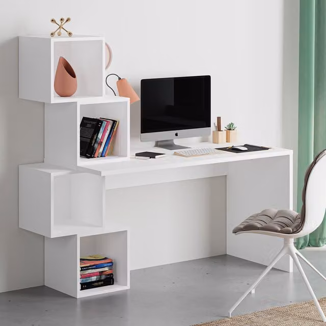 Decortie Balance Modern White Writing Desk for Home Office