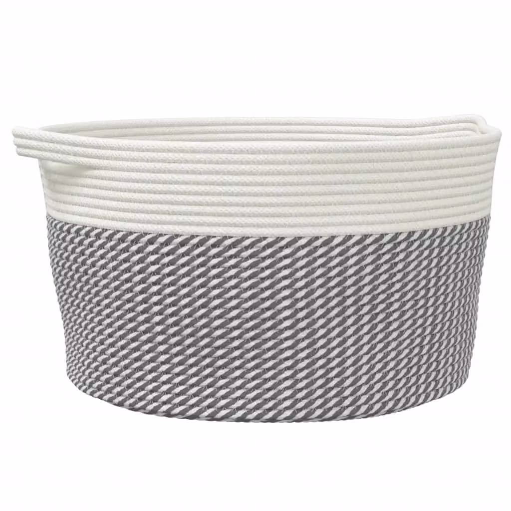 Berkfield Grey and White Open Weave Cotton Storage Basket with Handles W: 40 cm, D: 25 cm, H: 25 cm – 2