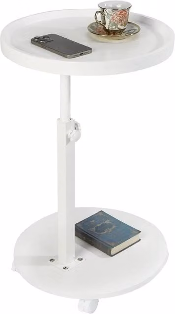 FORGEVIO Modern Round Living Room Side Table in White Metal