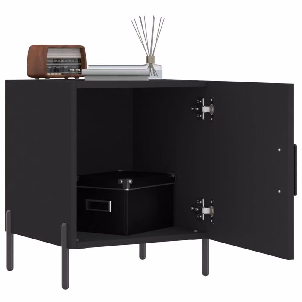 Berkfield Home Set of 2 Modern Black Bedside Cabinets with Media Compartments, W/D/H: 40 x 40 x 50 cm – 2