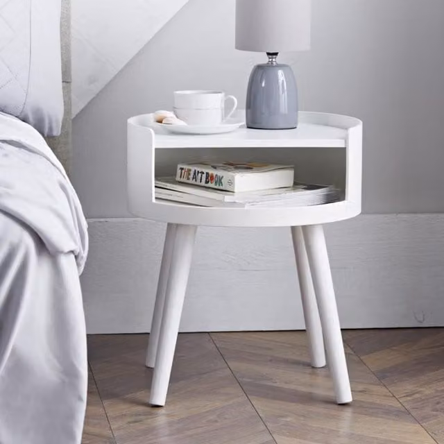 Spot on dealz Modern White Bedside Table Nightstand with Open Shelf and Matt Finish
