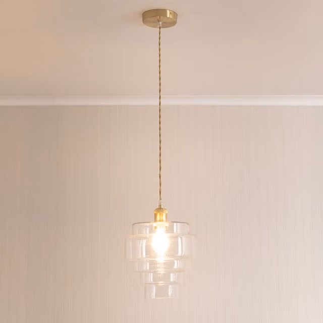 ValueLights Lane Clear Glass 5 Tier Single Ceiling Pendant Light in Brushed Gold and Transparent – 2