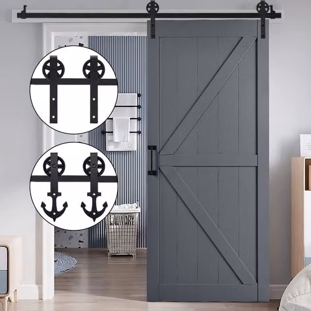 Livingandhome Rustic Anchor Shaped Barn Door Hardware Kit in Black