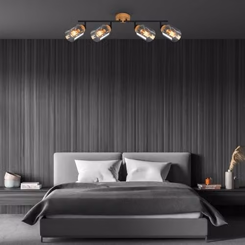 Briloner Modern Adjustable Swivel Ceiling Light with Smoked Grey Glass and Black Wood Finish – 3