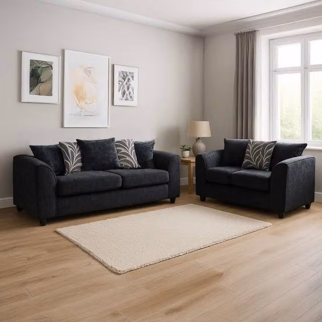 Furnishings For Less UK Zina Chenille Fabric 3 + 2 Seater Sofa Suite in Black – 1