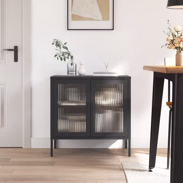 Berkfield Home Modern Black Sideboard with Glass and Metal, W/D/H: 70 x 35 x 70 cm