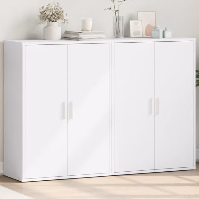 Berkfield Home Set of 2 White Minimalist Sideboards in Engineered Wood W/D/H: 60 x 31 x 84 cm